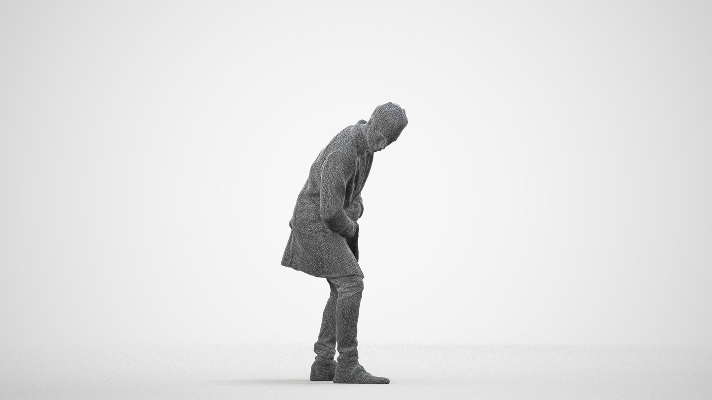 photogrammetry 3D man casual sitting, realistic human model archviz FBX, wireframe side view