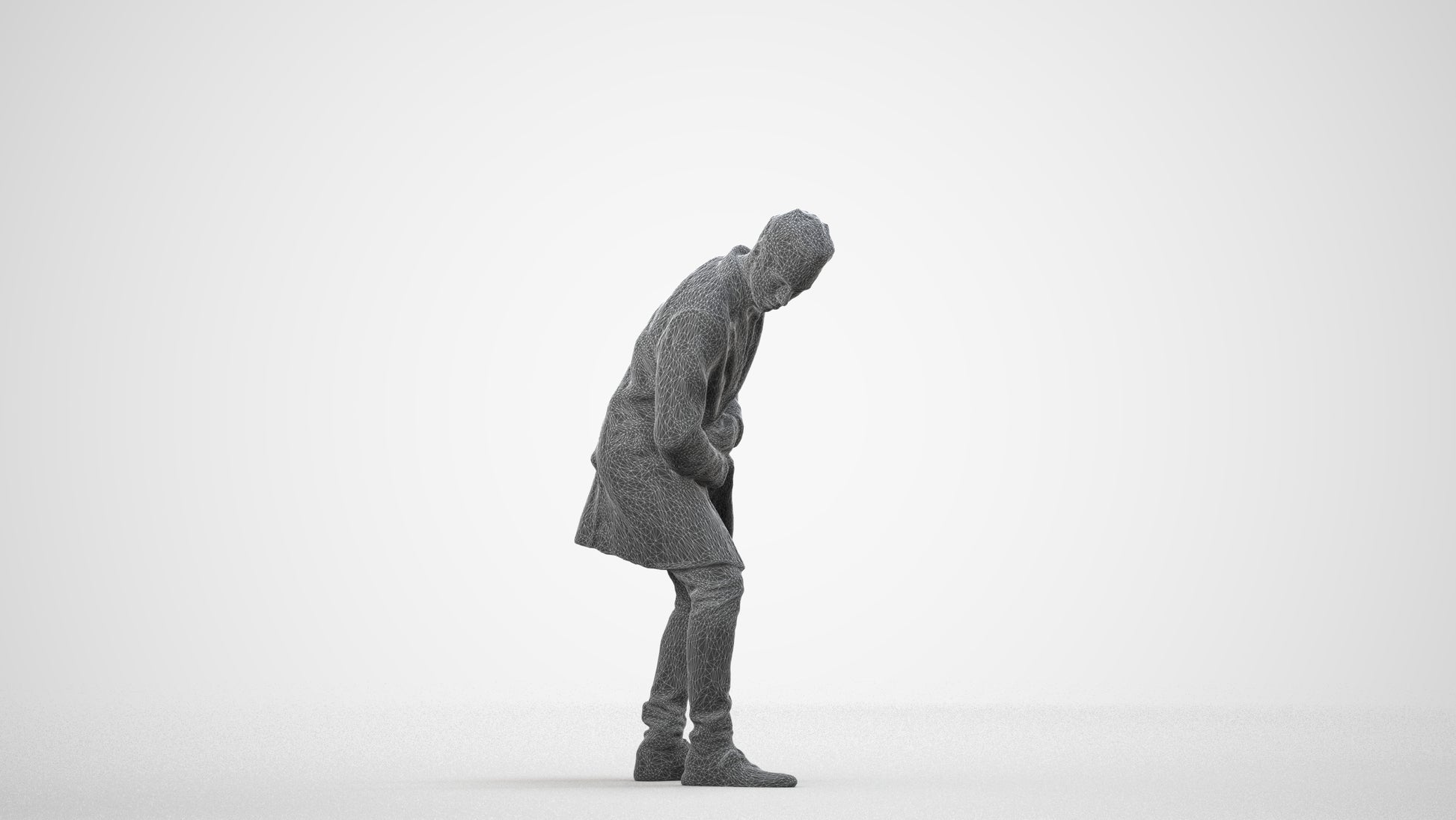 photogrammetry 3D man casual sitting, realistic human model archviz FBX, wireframe side view