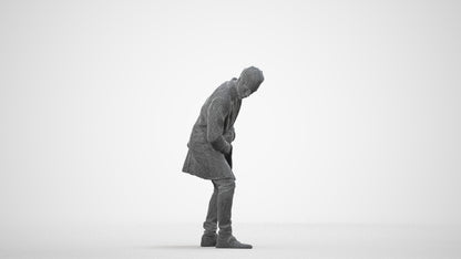 photogrammetry 3D man casual sitting, realistic human model archviz FBX, wireframe side view