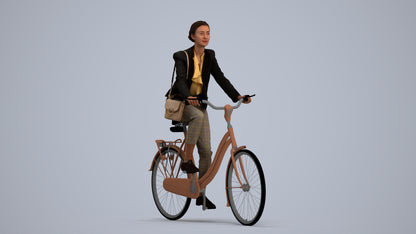 realistic 3D woman business cycling, scanned archviz people for Blender and 3ds Max, standing pose render