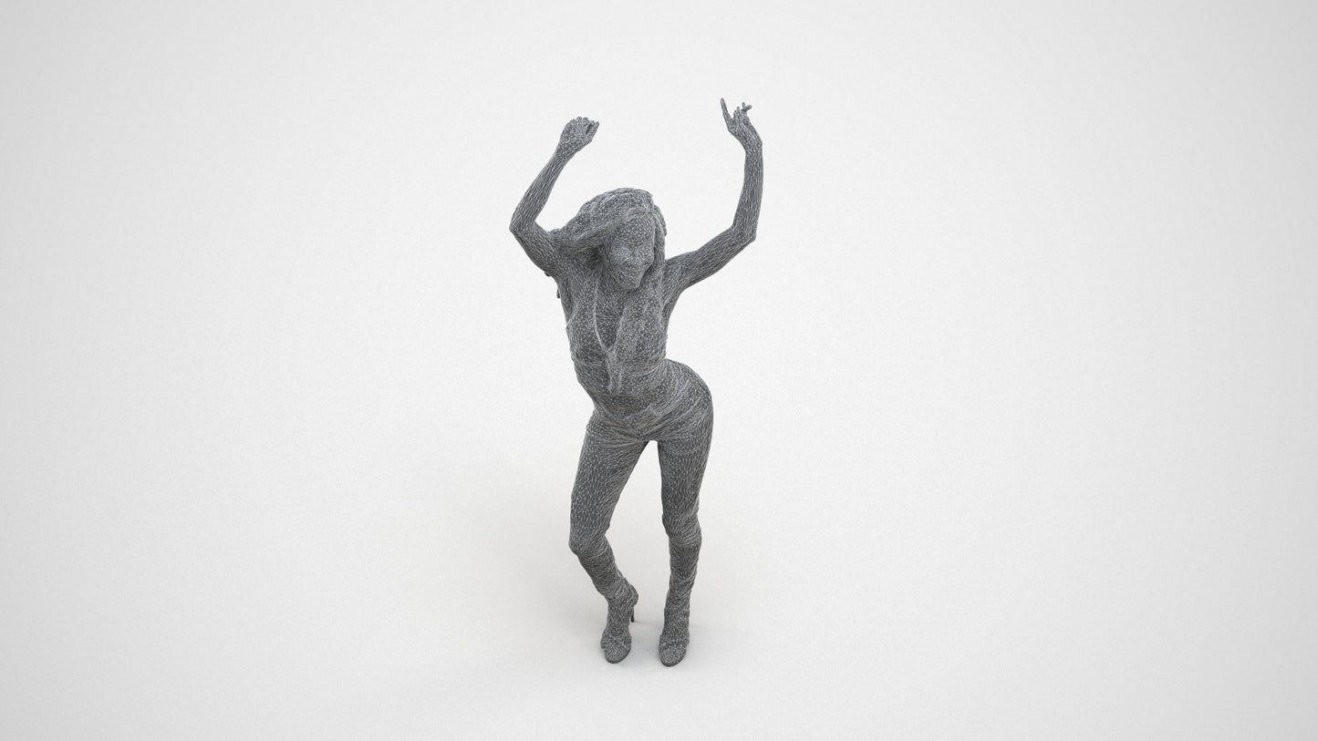 scanned 3D woman casual dancing, photogrammetry people for Enscape and V-Ray, wireframe three-quarter view
