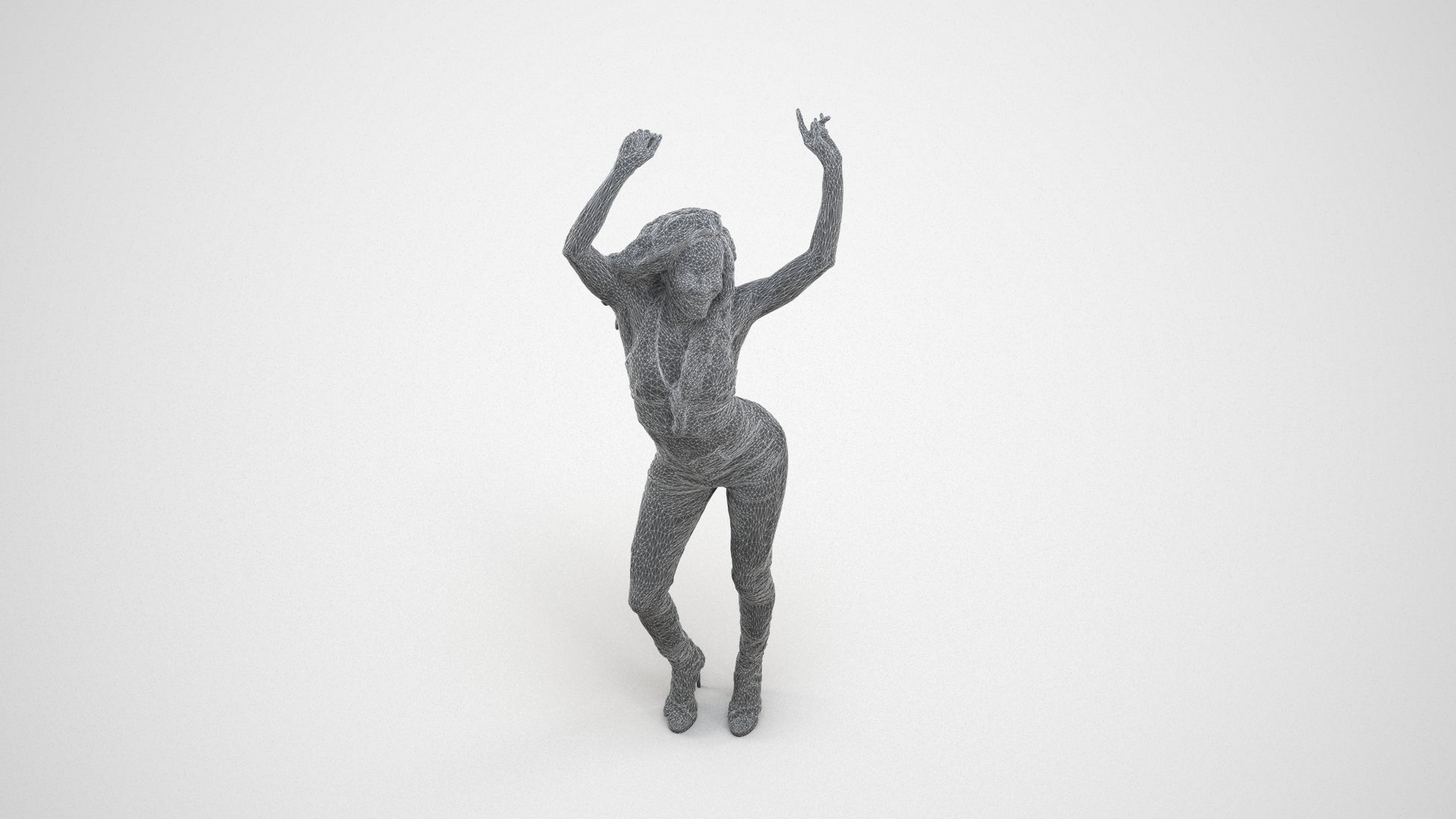 scanned 3D woman casual dancing, photogrammetry people for Enscape and V-Ray, wireframe three-quarter view