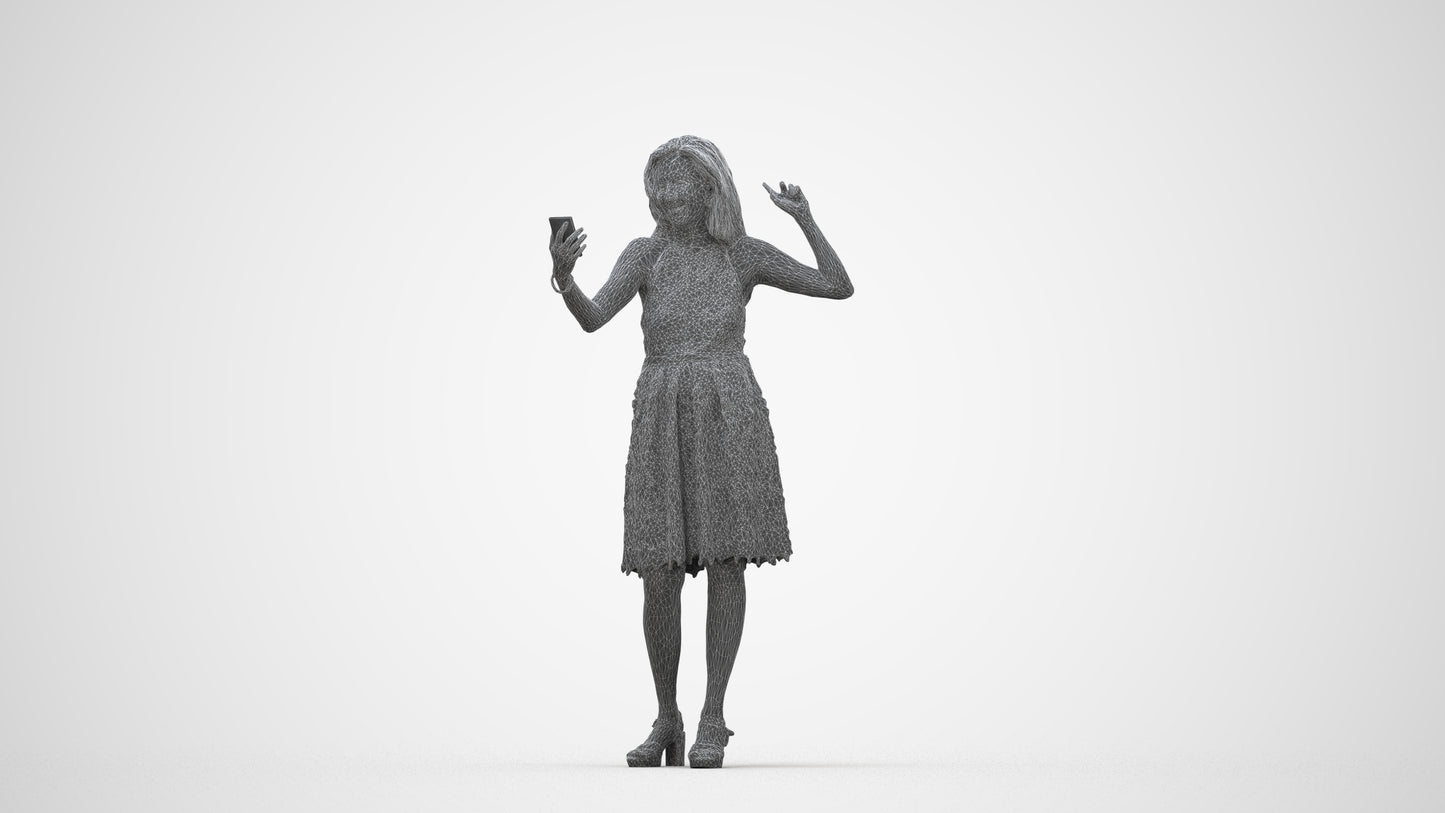 scanned 3D woman formal standing, photogrammetry people for Enscape and V-Ray, wireframe back view