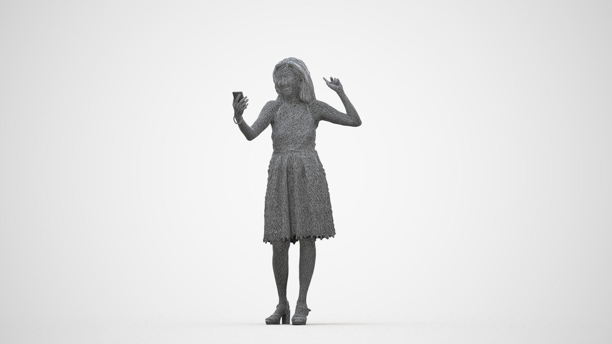 scanned 3D woman formal standing, photogrammetry people for Enscape and V-Ray, wireframe back view