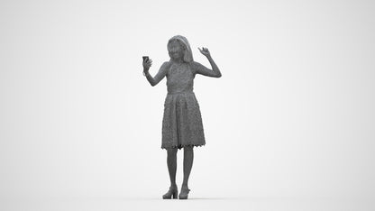 scanned 3D woman formal standing, photogrammetry people for Enscape and V-Ray, wireframe back view