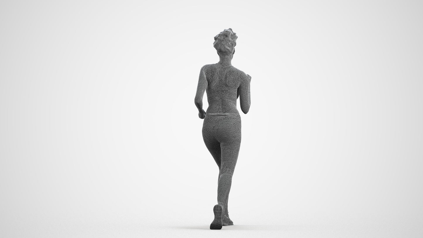 photogrammetry 3D woman sport walking, realistic human model archviz FBX, wireframe front view