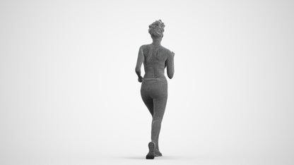 photogrammetry 3D woman sport walking, realistic human model archviz FBX, wireframe front view