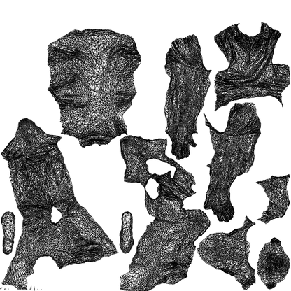 3D scanned senior man sitting casual, photorealistic archviz people for Enscape and SketchUp, wireframe top-down view