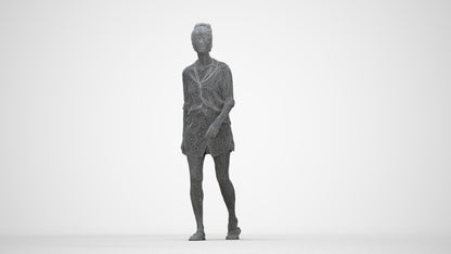3D human model woman casual standing, photogrammetry scanned person for archviz, wireframe back view