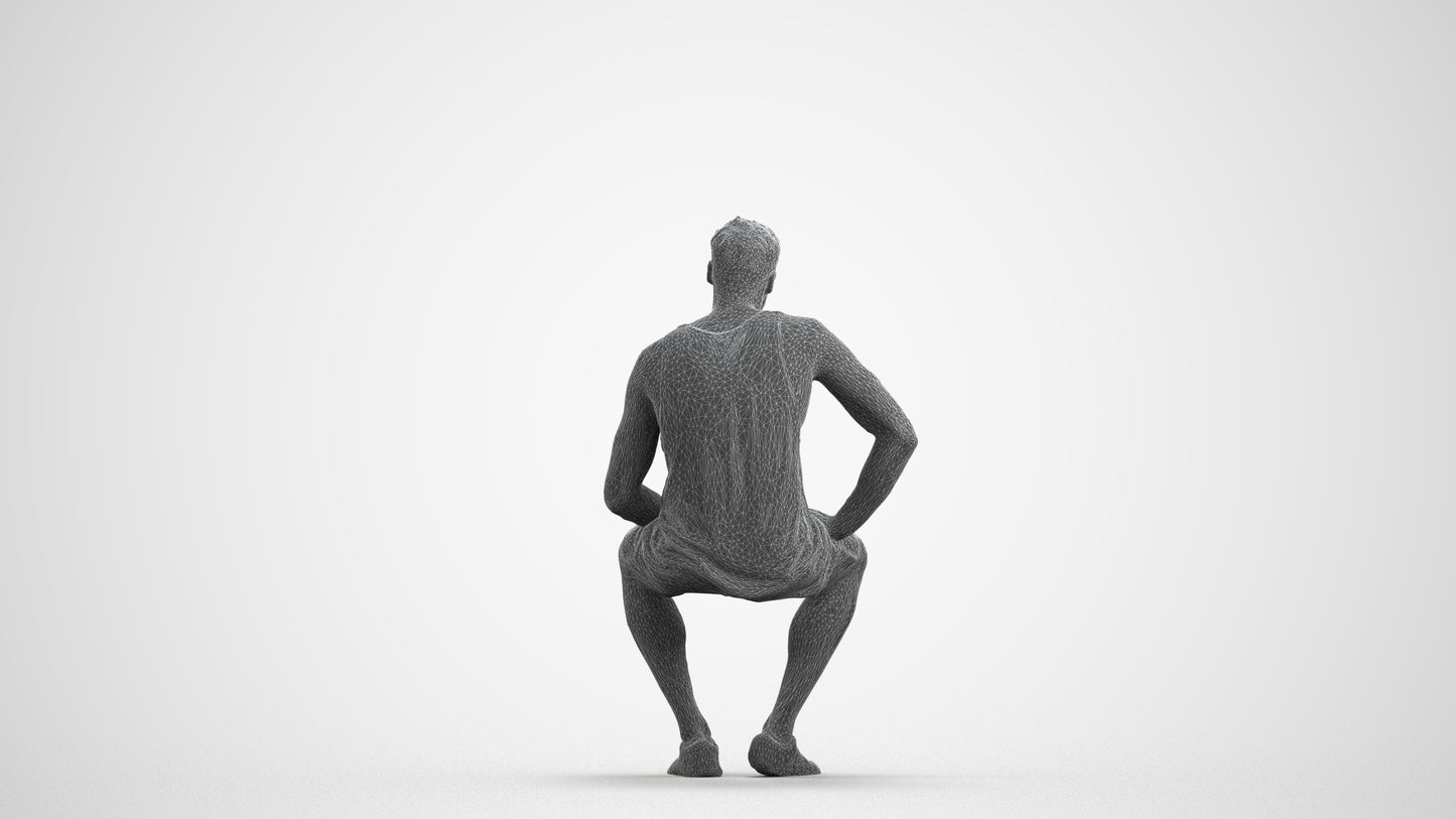 photogrammetry 3D man casual sitting, realistic human model archviz FBX, wireframe front view