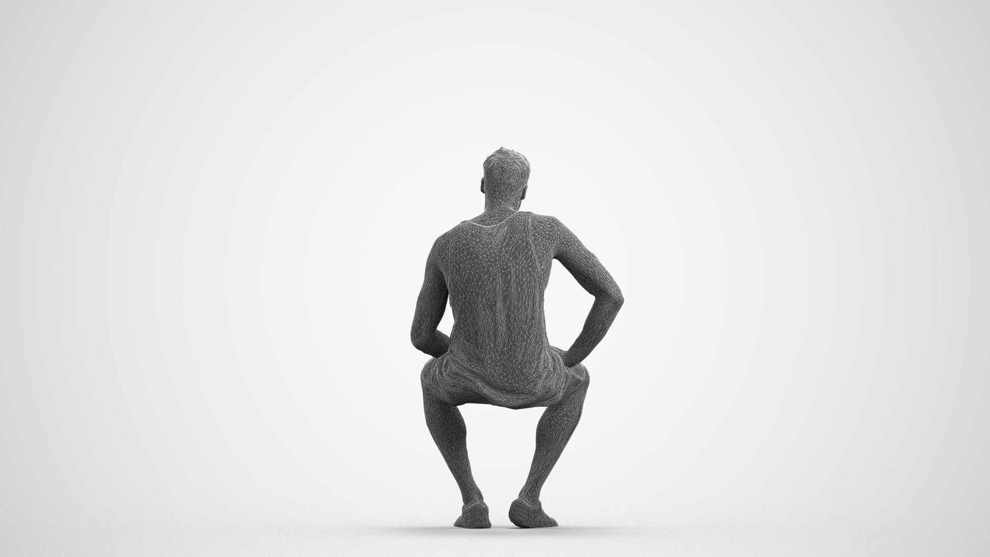 photogrammetry 3D man casual sitting, realistic human model archviz FBX, wireframe front view
