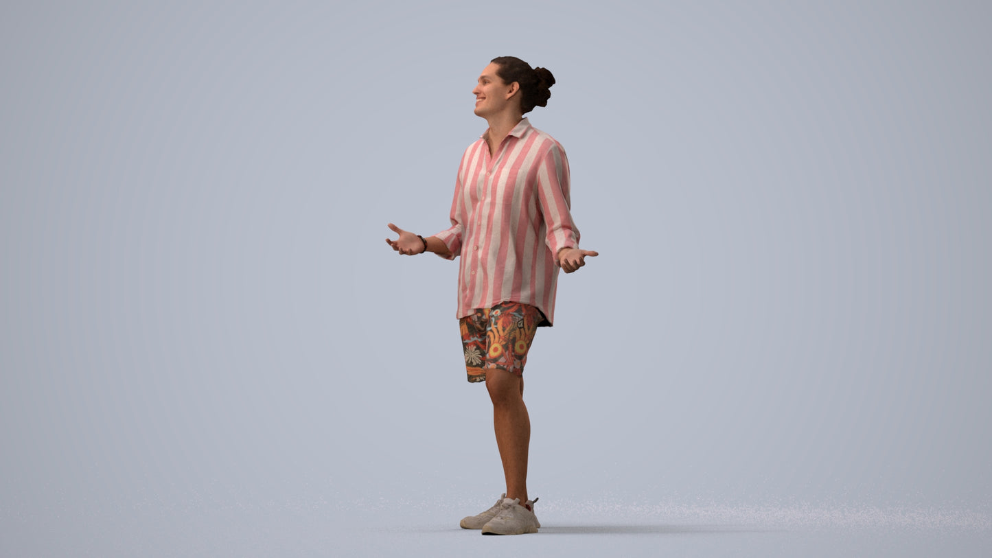 scanned 3D man casual standing, photogrammetry people for Enscape and V-Ray, three-quarter view render