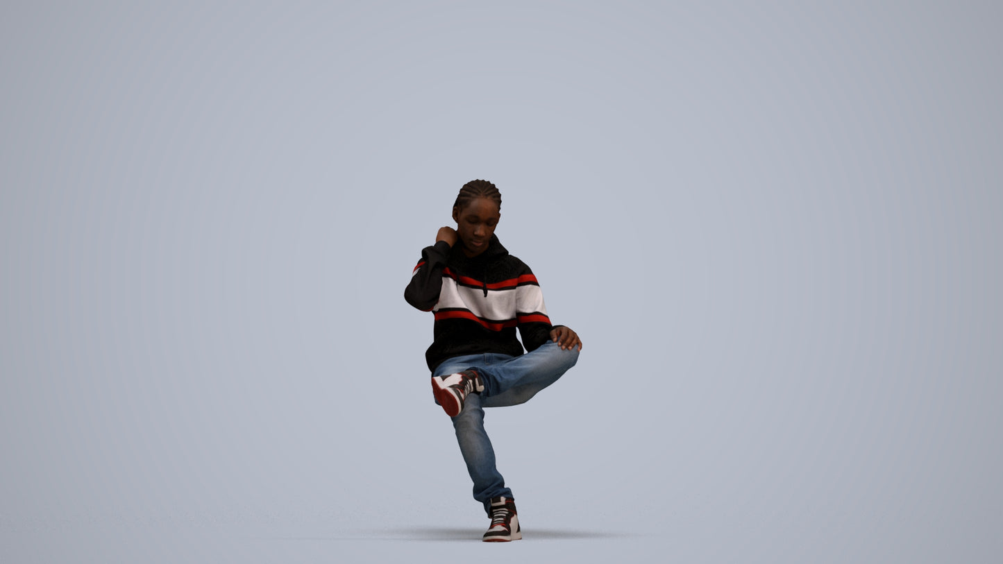3D scanned boy kids casual, photorealistic archviz people for Enscape and SketchUp, standing pose render