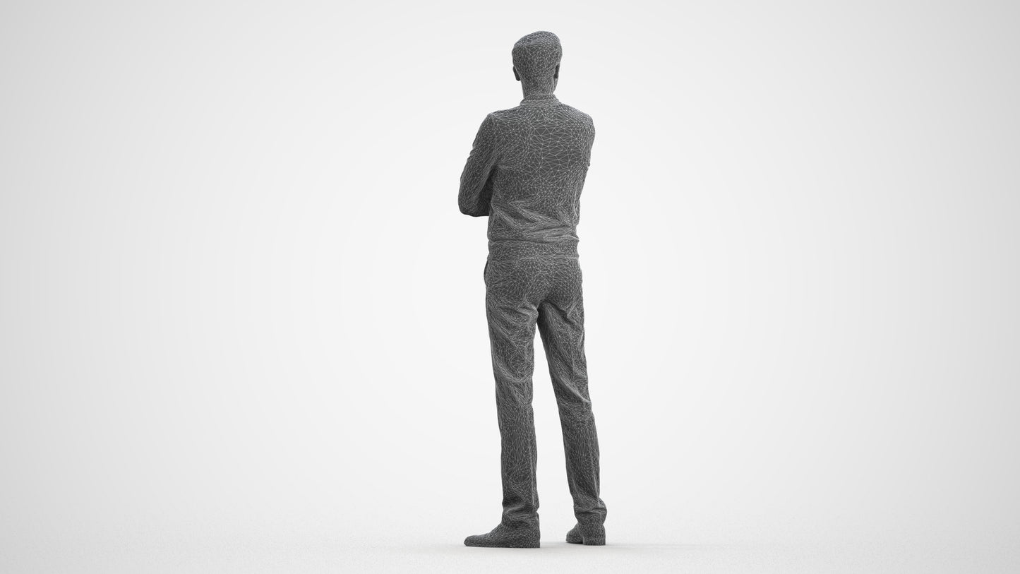 photogrammetry 3D man casual standing, realistic human model archviz FBX, wireframe front view