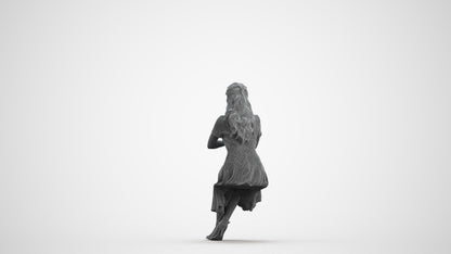 3D human model woman casual sitting, photogrammetry scanned person for archviz, wireframe front view