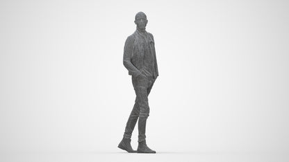 3D scanned man walking casual, photorealistic archviz people for Enscape and SketchUp, wireframe back view