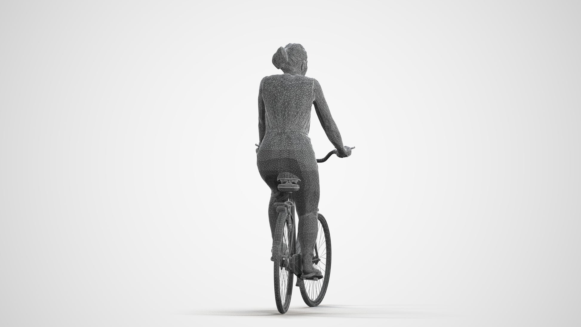 realistic 3D human woman casual cycling, archviz people FBX OBJ for Blender, wireframe front view