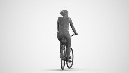 realistic 3D human woman casual cycling, archviz people FBX OBJ for Blender, wireframe front view