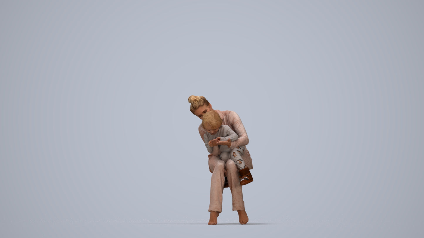 3D people model girl kids, scanned human for 3ds Max rendering, top-down view render