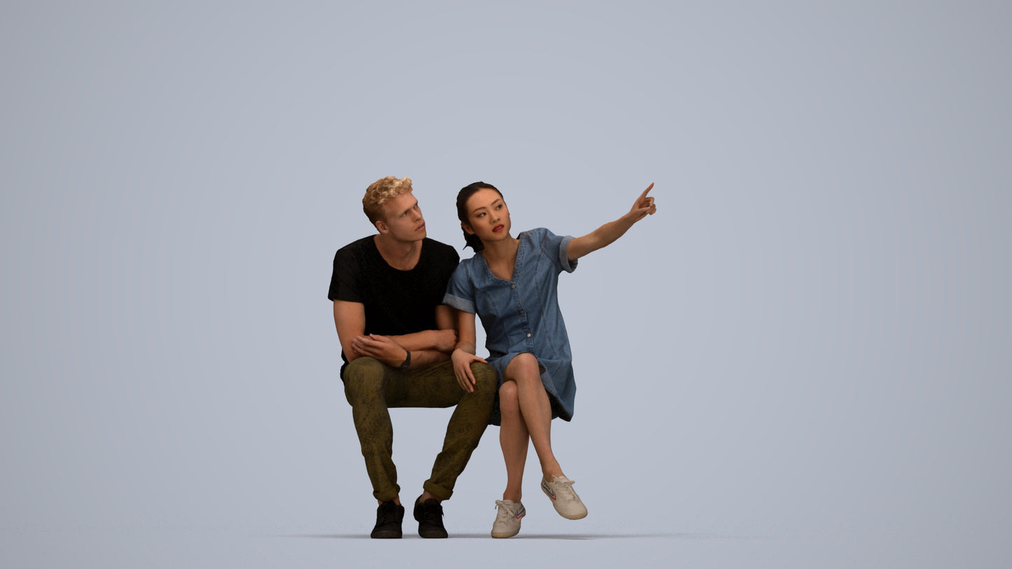 scanned 3D woman casual business, photogrammetry people for Enscape and V-Ray, top-down view render