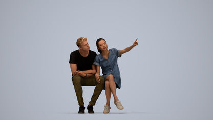scanned 3D woman casual business, photogrammetry people for Enscape and V-Ray, top-down view render