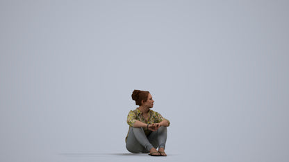 photogrammetry 3D woman casual sitting, realistic human model archviz FBX, side view render