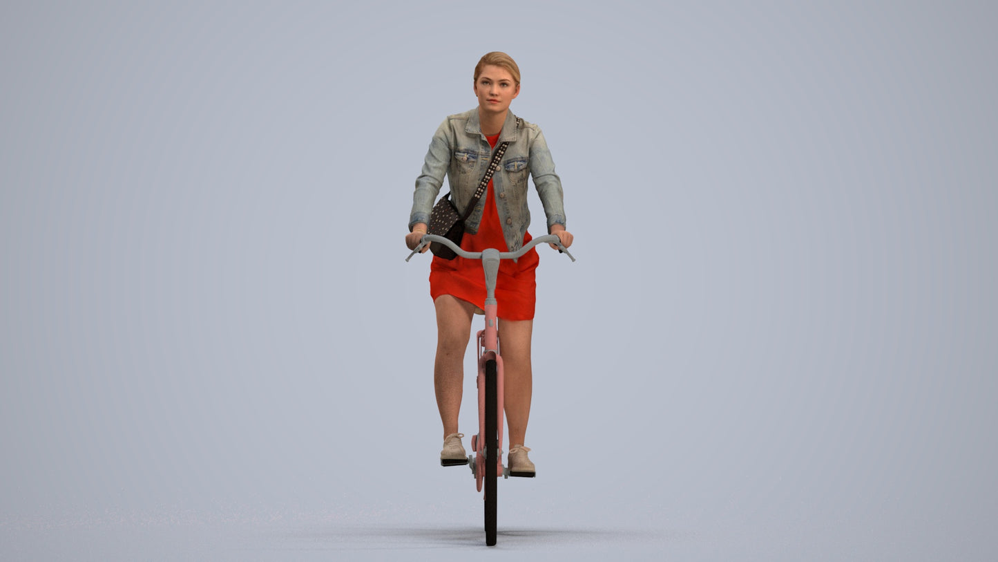 realistic 3D people woman casual cycling, render-ready for V-Ray and Corona, FBX OBJ, standing pose render