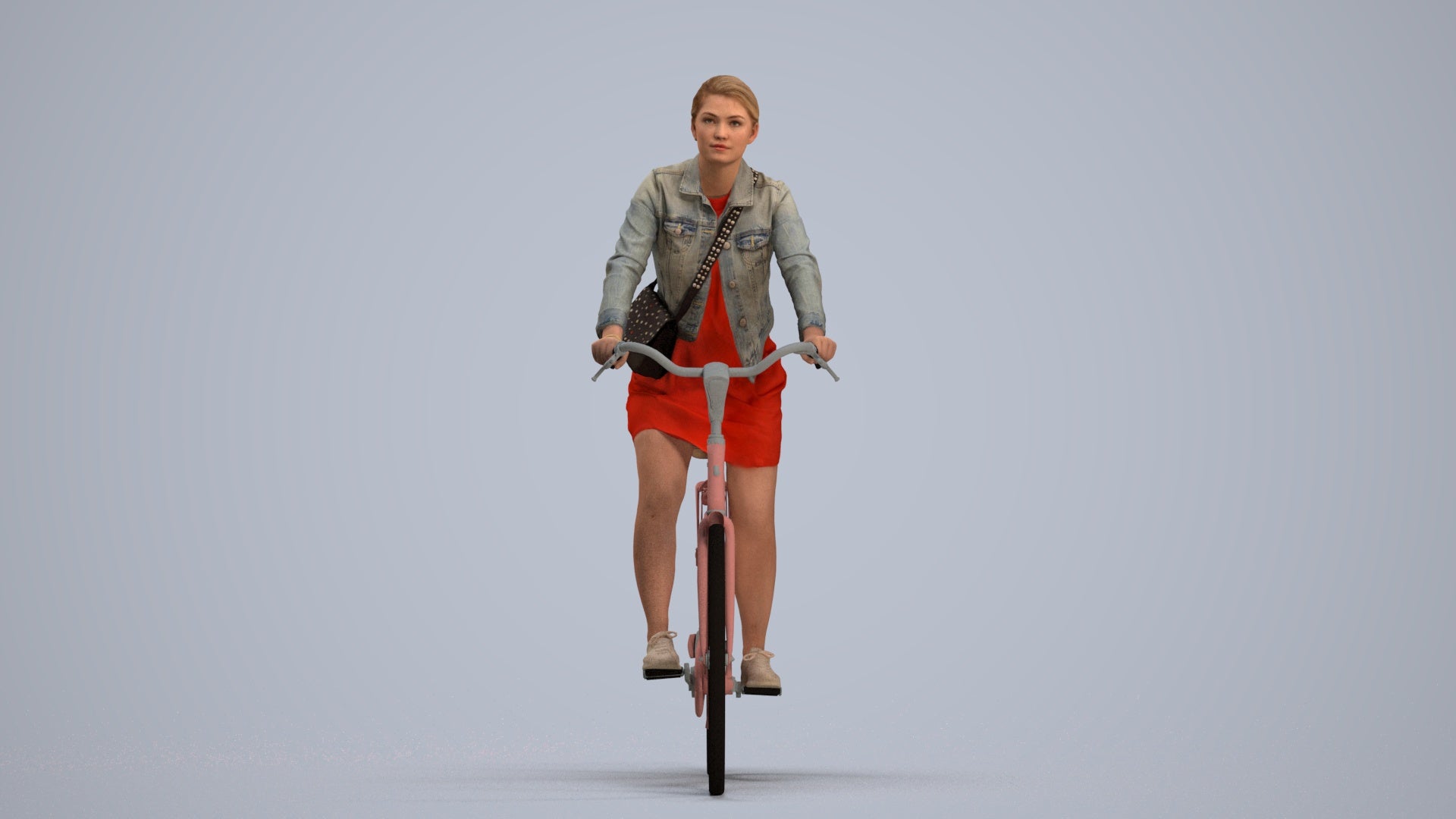 realistic 3D people woman casual cycling, render-ready for V-Ray and Corona, FBX OBJ, standing pose render