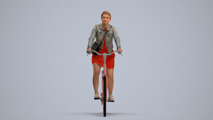 realistic 3D people woman casual cycling, render-ready for V-Ray and Corona, FBX OBJ, standing pose render