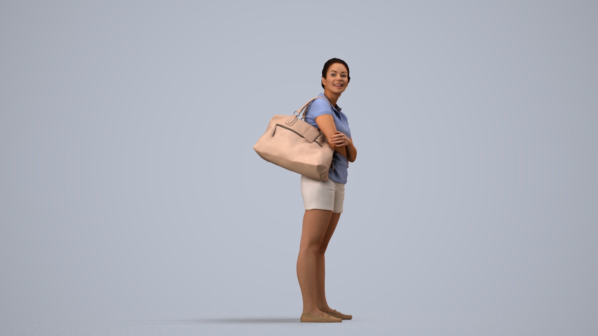 3D people model woman casual standing, scanned human for 3ds Max rendering, side view render