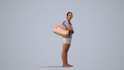 3D people model woman casual standing, scanned human for 3ds Max rendering, side view render