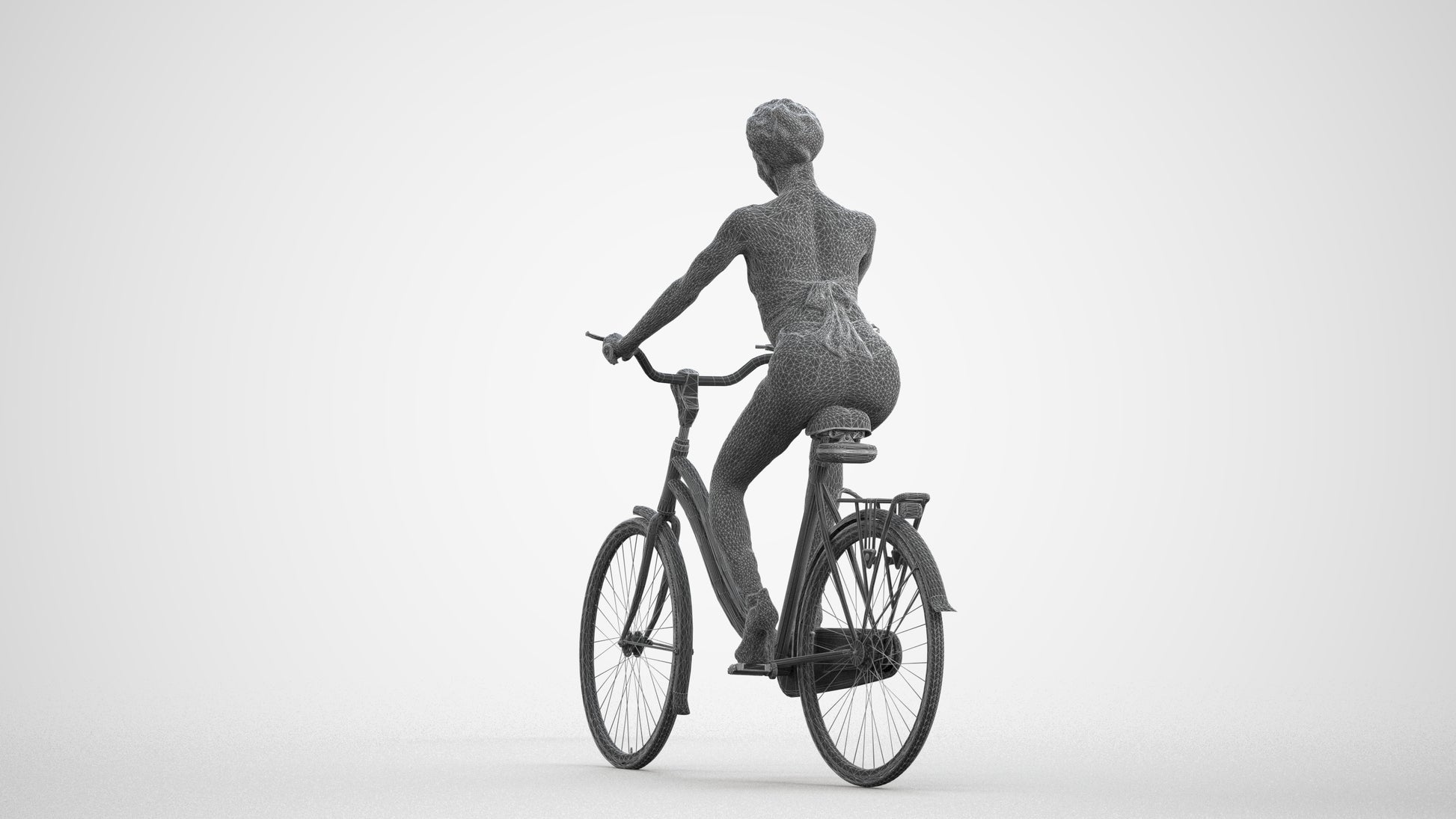 3D scanned woman cycling casual, photorealistic archviz people for Enscape and SketchUp, wireframe front view