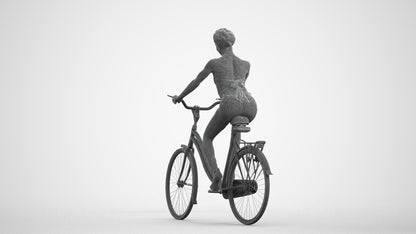 3D scanned woman cycling casual, photorealistic archviz people for Enscape and SketchUp, wireframe front view