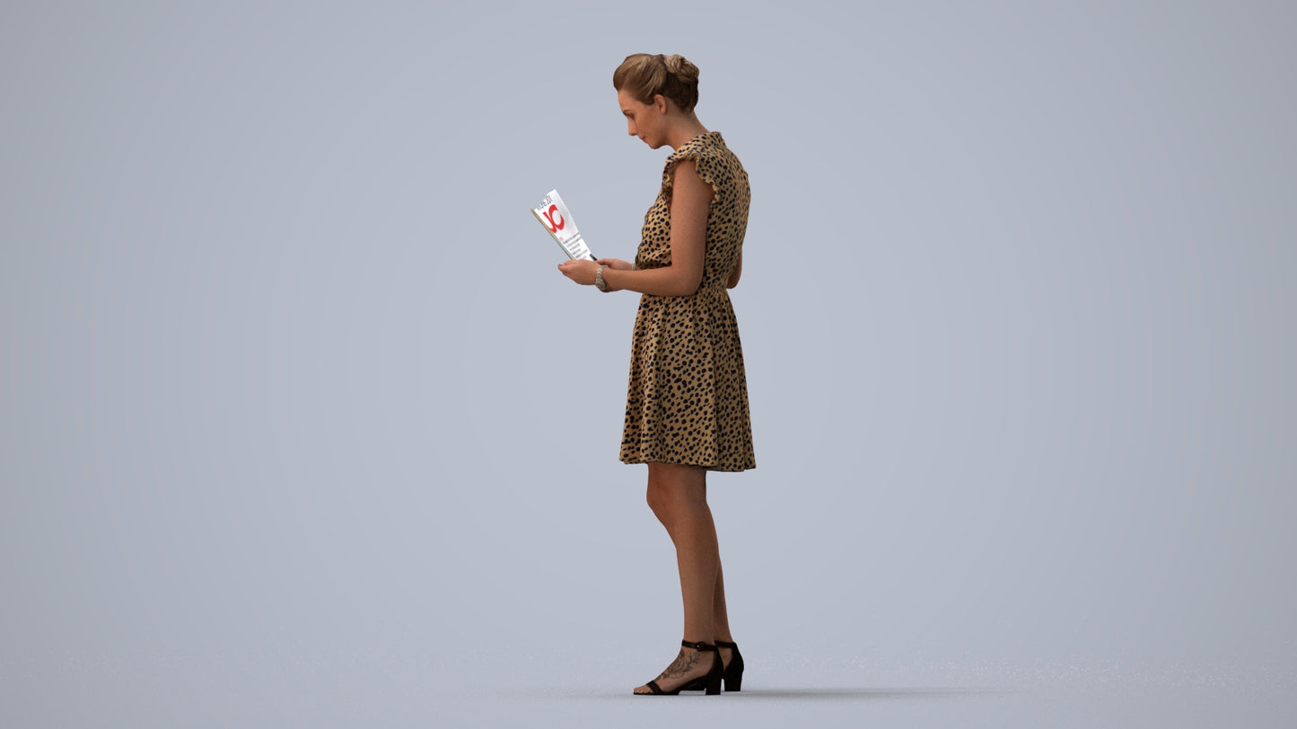 realistic 3D people woman casual standing, render-ready for V-Ray and Corona, FBX OBJ, three-quarter view render