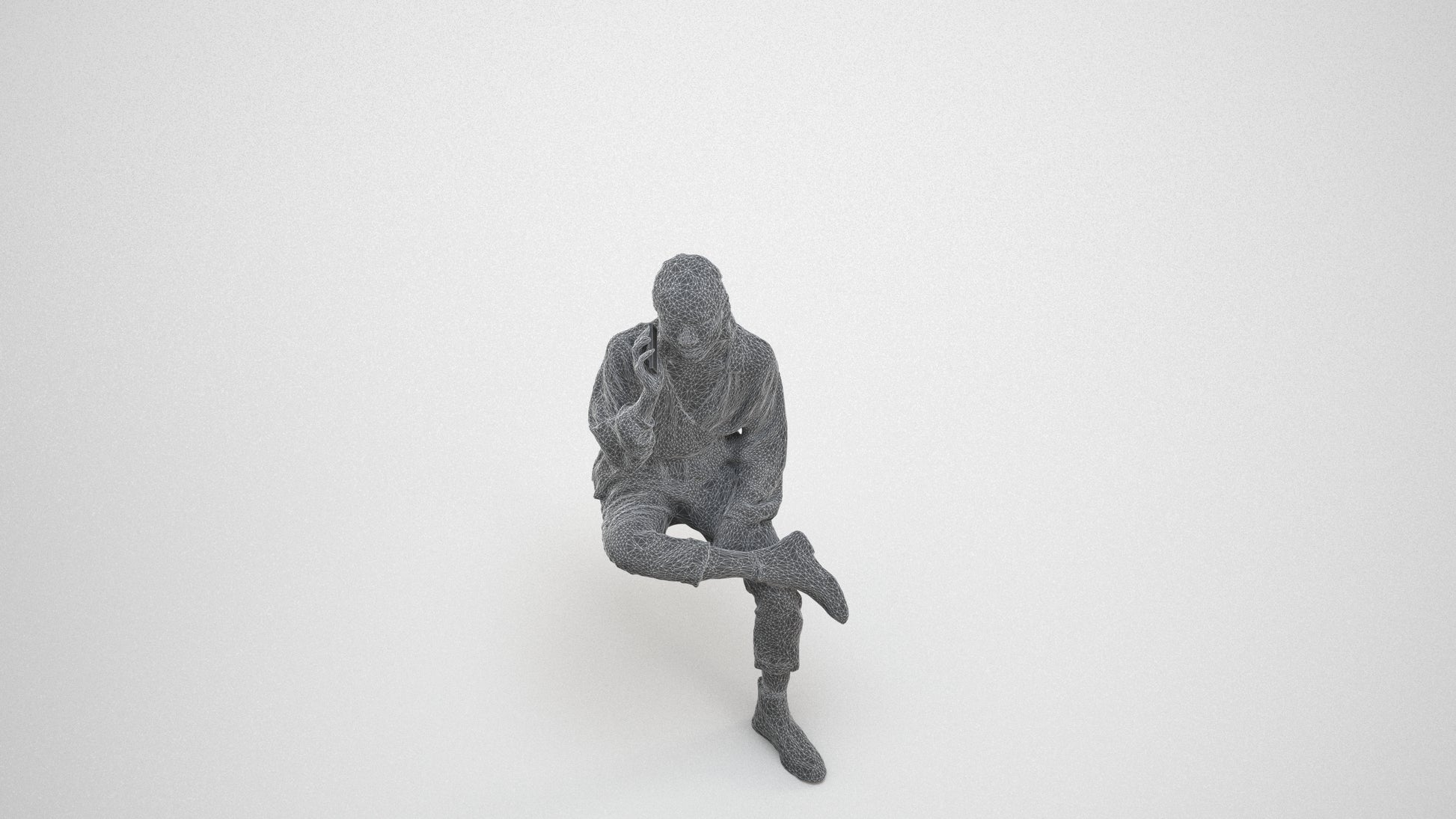 3D people model woman casual sitting, scanned human for 3ds Max rendering, wireframe three-quarter view