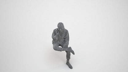 3D people model woman casual sitting, scanned human for 3ds Max rendering, wireframe three-quarter view