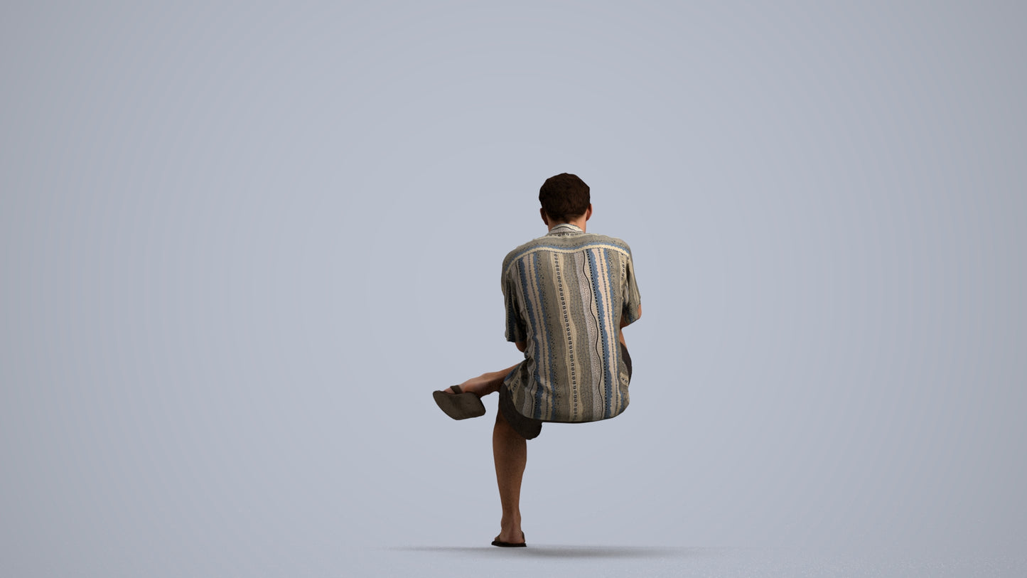 realistic 3D man casual sitting, scanned archviz people for Blender and 3ds Max, front view render