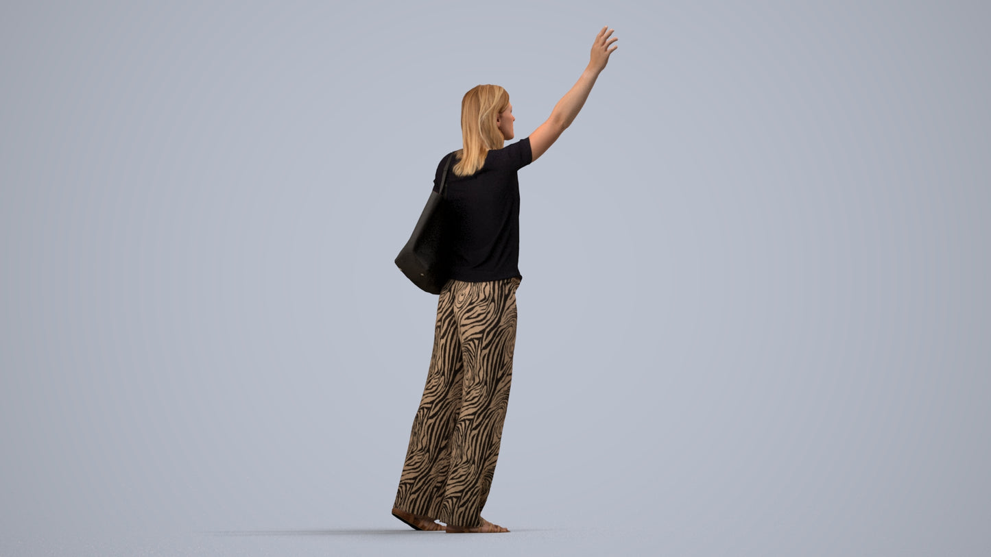3D scanned woman standing casual, photorealistic archviz people for Enscape and SketchUp, side view render