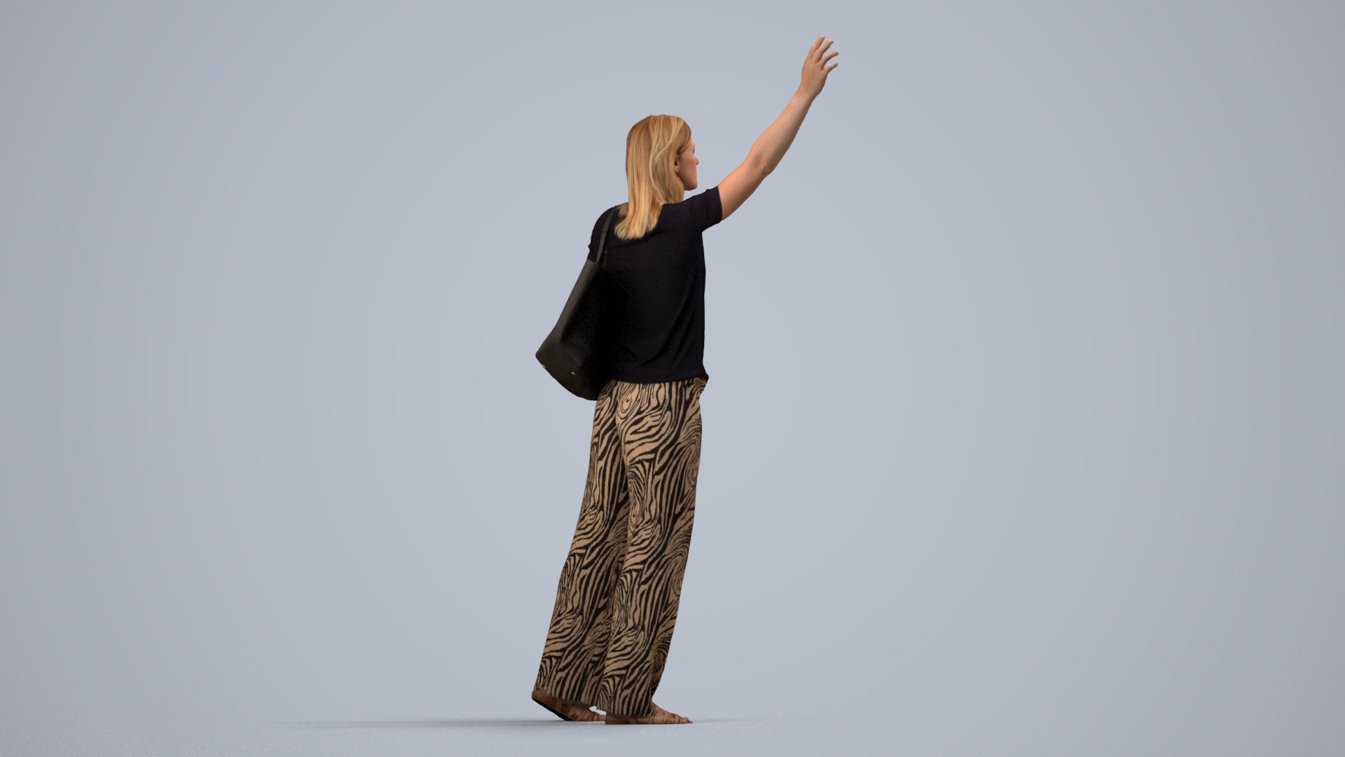 3D scanned woman standing casual, photorealistic archviz people for Enscape and SketchUp, side view render