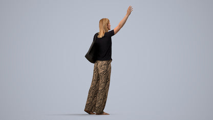3D scanned woman standing casual, photorealistic archviz people for Enscape and SketchUp, side view render
