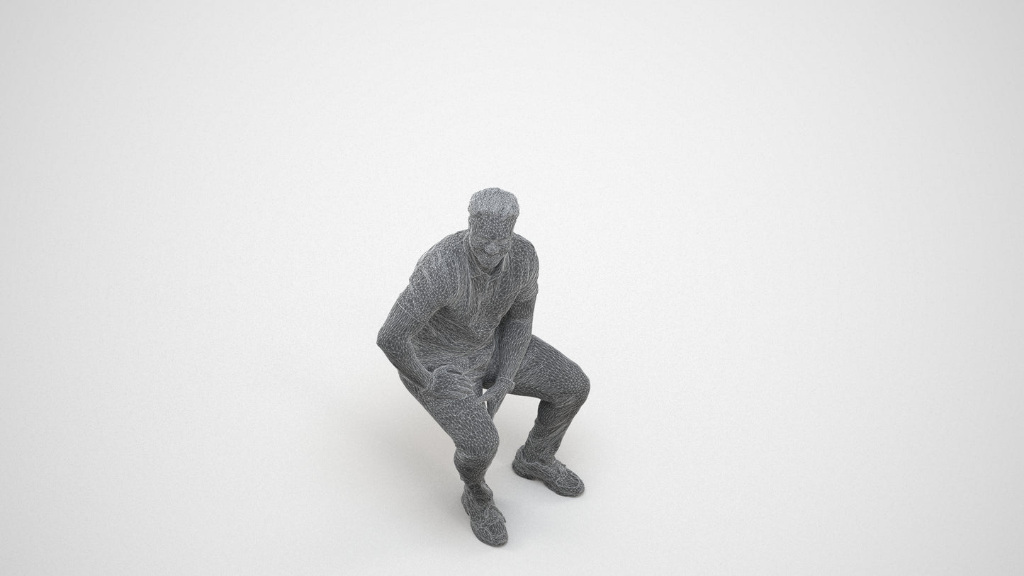 3D scanned man pool casual, photorealistic archviz people for Enscape and SketchUp, wireframe three-quarter view