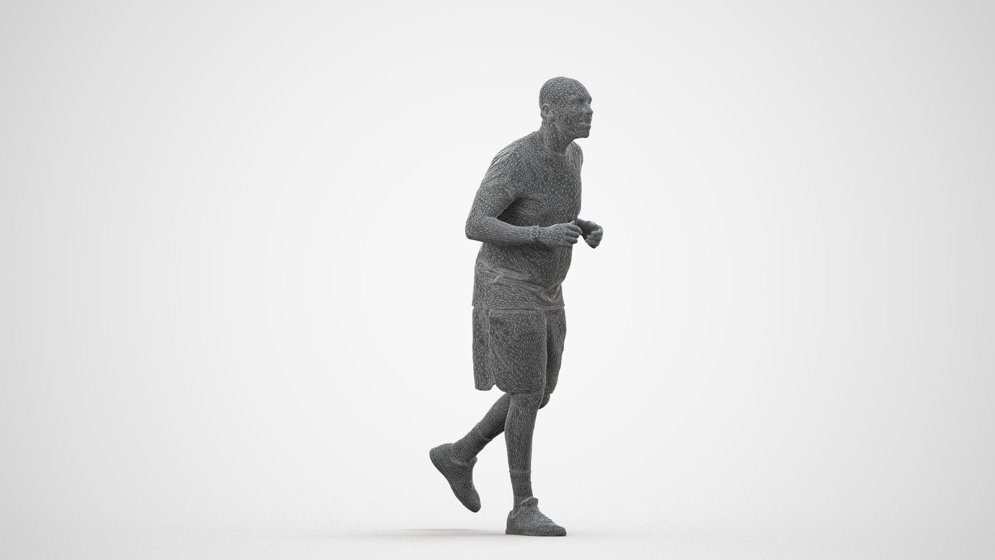 3D scanned man sport, photorealistic archviz people for Enscape and SketchUp, wireframe side view