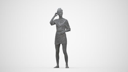 3D human model woman casual standing, photogrammetry scanned person for archviz, wireframe back view