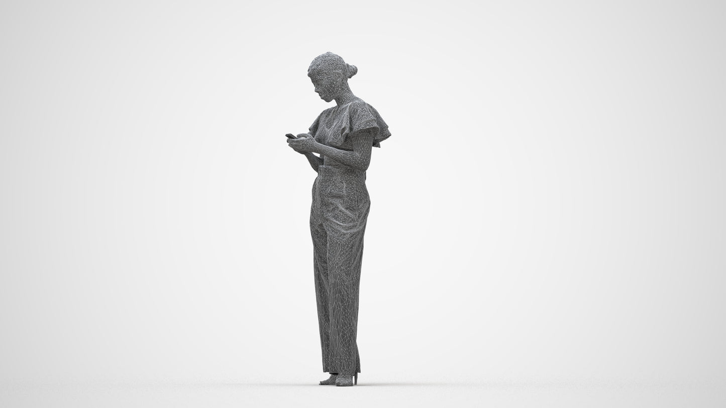 realistic 3D human woman business standing, archviz people FBX OBJ for Blender, wireframe back view