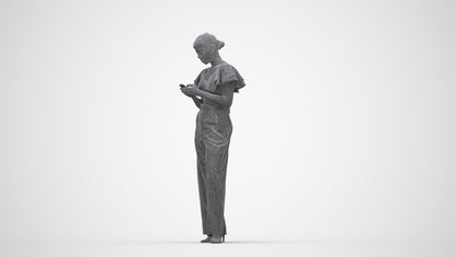 realistic 3D human woman business standing, archviz people FBX OBJ for Blender, wireframe back view
