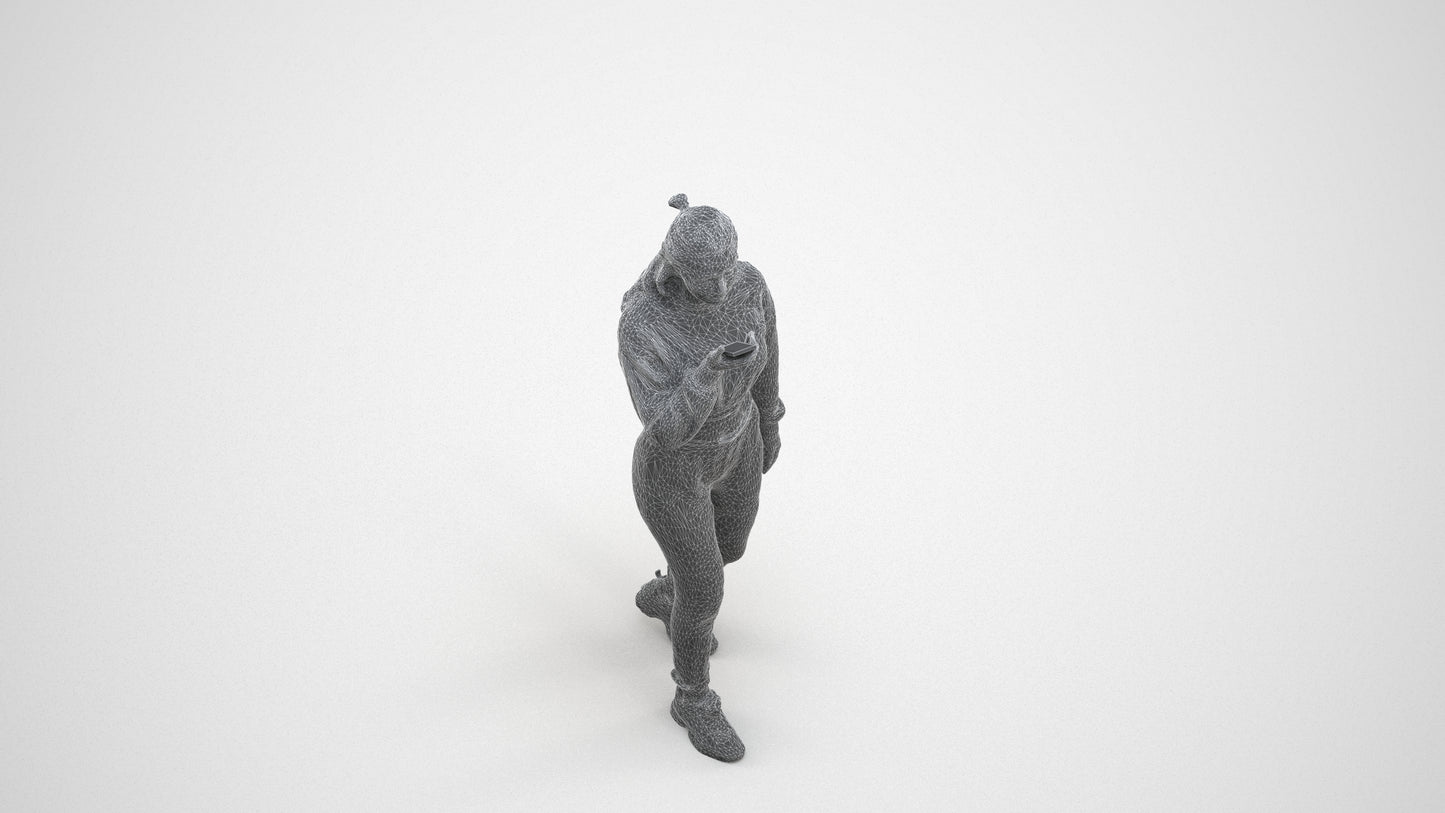 3D human model woman sport, photogrammetry scanned person for archviz, wireframe three-quarter view