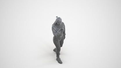 3D human model woman sport, photogrammetry scanned person for archviz, wireframe three-quarter view