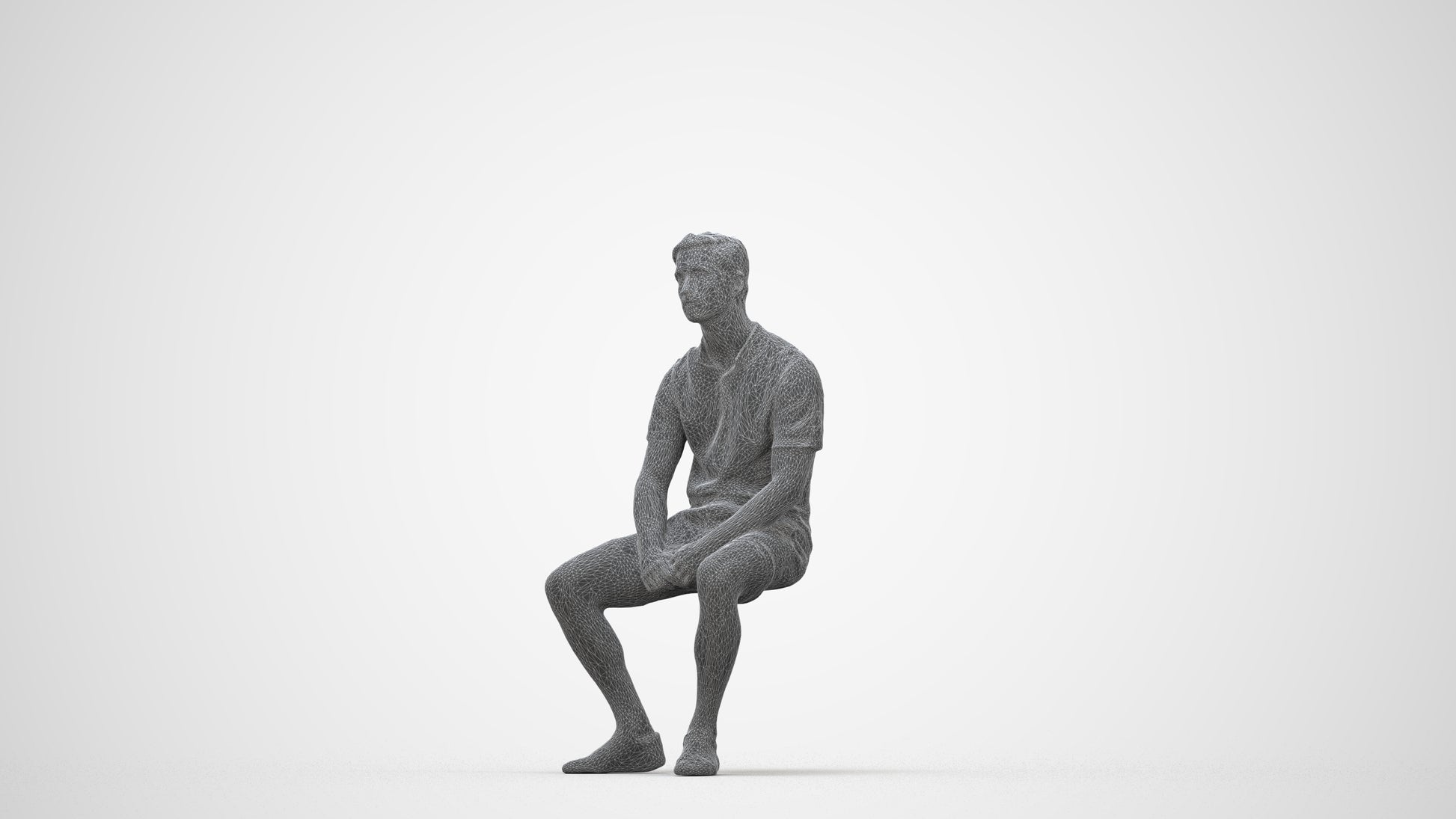 realistic 3D people man casual sitting, render-ready for V-Ray and Corona, FBX OBJ, wireframe back view