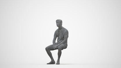 realistic 3D people man casual sitting, render-ready for V-Ray and Corona, FBX OBJ, wireframe back view