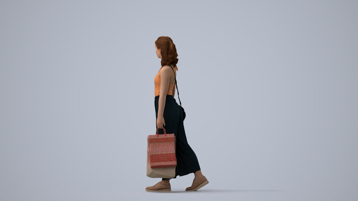 3D people model girl casual shopping, scanned human for 3ds Max rendering, three-quarter view render